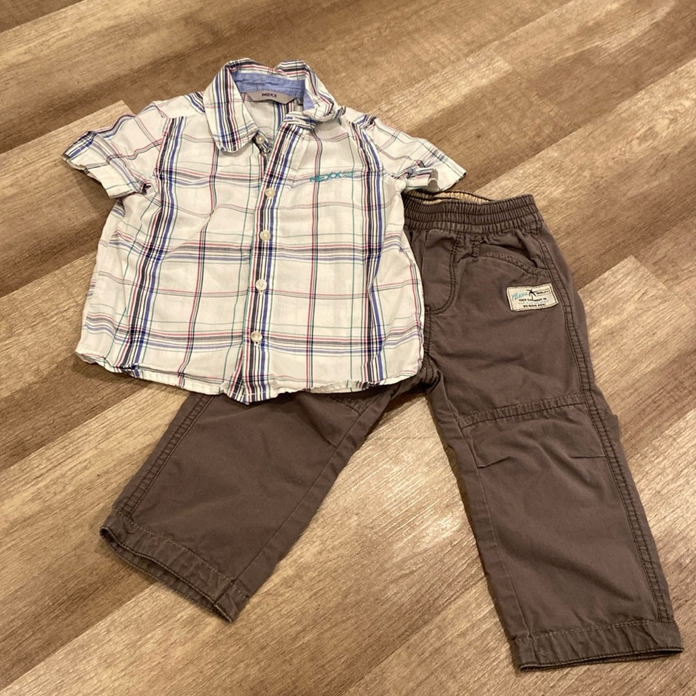 Mexx set: short sleeve button down shirt and grey pants